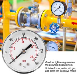 Alvinlite Y50 Pressure Gauge | 50mm 1/4" BSPT High Precision Axial Pressure Gauge for Air, Water, Oil, Gas | 0-300psi 0-20bar | Pressure Gauge