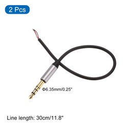 MECCANIXITY 2Pcs Replacement 6.35mm Male Plug Bare Wire Open End to TRS 3 Pole Stereo Silver Connector Audio Cable for Headphone Speaker Cable Repair 11.8 Inch