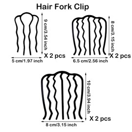 MEISO 6 Pcs Hair Fork Clip Vintage Hair Side Combs, U Shape Hair Combs, Hair Side Combs Hair Teeth Hair Pin Stick, Updo Bun Hairstyle Hair Accessories for Vintage Hairstyle Hair Accessories(Black)