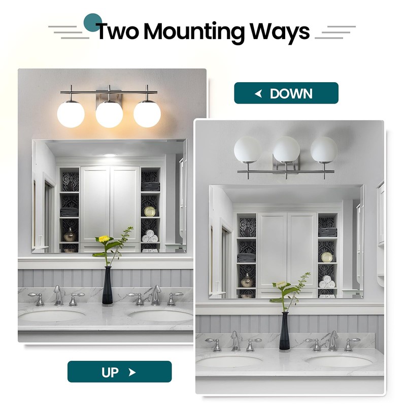 Bathroom Light Fixtures over Mirror, 3-Light Brushed Nickel Vanity Lights