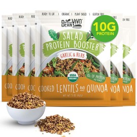 BeanVIVO 6-Pack Salad Protein Booster - Organic cooked Lentils & Quinoa with Garlic & Herbs, delivering a burst of taste and 10g of protein-packed goodness in every pouch 5oz
