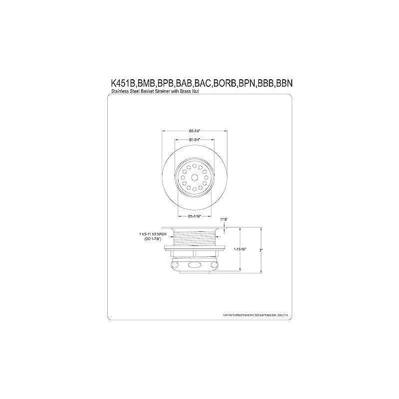 Kingston Brass K451BBB Portland Stainless Steel Bar Sink Basket Strainer,