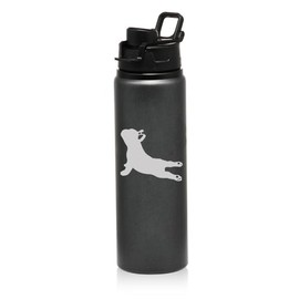 25 oz Water Bottle Sports Travel Mug Gift French Bulldog Yoga (Charcoal)