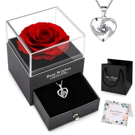 NEWUPZSI Real Eternal Rose Flower Jewellery Gift Valentine's Day for Her with Splitter Necklace Preserved Rose for Valentine's Day, Mother's Day, Birthday