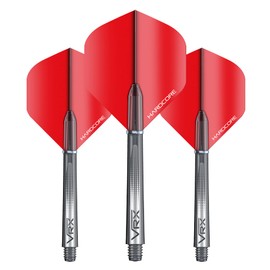 RED DRAGON Dart Flights and Shafts (Stems) Combo Set - Red Hardcore Flights and VRX Black Shafts