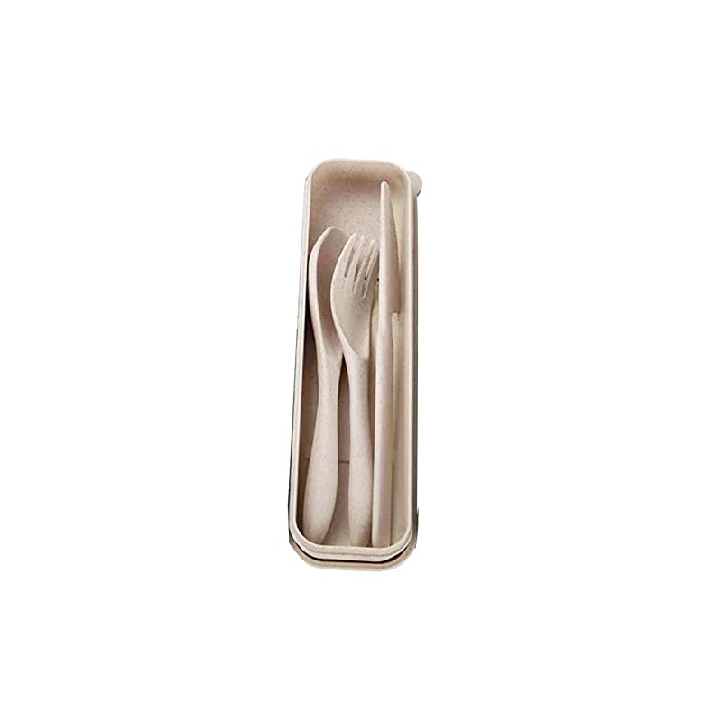 Juego de Utensilios de Viaje, Cubiertos de Paja de Trigo,