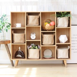 Sea Team Aufbewahrungskörbe Organizer Box Bins aus Jute und Baumwollleinen Faltbar mit Griff Dekorativ für Toilettenartikel Schreibwaren Kleinigkeiten Spielzeug Jewerly Farbe Beige 14 * 17 * 16CM 2PCS