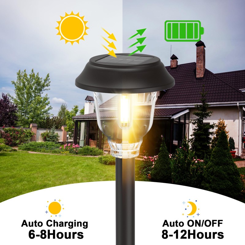 DOESLAG Solar Lights Outdoor Waterproof, 6 Pack Metal Glass Solar