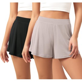 ODODOS 2-Pack Ultra-Soft Lounge Shorts for Women – Lightweight & Breathable Sleepwear, 3" Inseam, Black+Light Beige, Large
