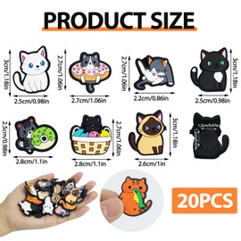 LUCTHY Cartoon Shoe Charms Set, Waterproof PVC Cute Animals and Plants Shoe Decorations Compatible with Crocs, Ideal for Party Favors, Birthday Gifts, Bracelet Accessories (20Pcs-Cat Style)