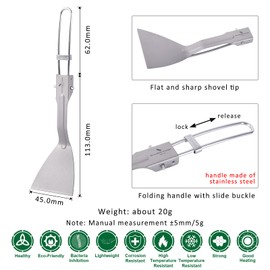 iBasingo Titanium Folding Spatula Small Camping Frying Shovel Kitchen Beefsteak Flat Cooking Spatula Mini Pancake Food Serve Turner Flexible Tableware Outdoor Travel BBQ Cooking Accessories Ti1076T