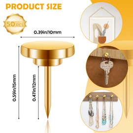 Aemygo 50 Pieces Metal Push Pins, Gold Thumb Tacks for Wall, Flat Thumbtacks for Cork Board, Decorative Wall Pins for Bulletin Board, Office, Home