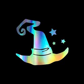 Witch Hat Silhouette Vinyl Decal Notebook Car Laptop 5.5" x 5" (Holographic)