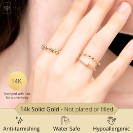 MAX + STONE Solid 14K Gold Ring with Diamond Cut | Thin 14k Gold Band Rings for Women | Comfortable & Thin Gold Stackable Rings | Hypoallergenic 14K Solid Gold Ring in Size 6