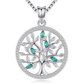 Friggem 925 Sterling Silver Necklace Delicate Tree of Life Pendant For Women Girls With Gift Box Chain Length 46cm, Silver