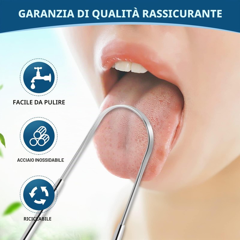 Brencco Pulisci Lingua 2 pezzi di Nettalingua in acciaio inox,