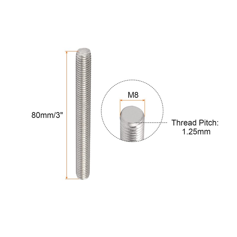 Rebower 10pcs Full Thread Rod 304 Stainless Steel Rod Bar