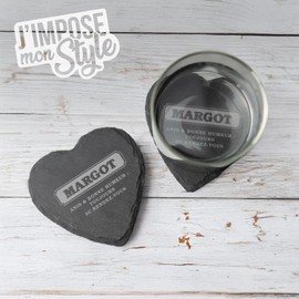 Untersetzer aus Schiefer, Herzform, personalisierbar – Pastis-Design – originelle Geschenkidee
