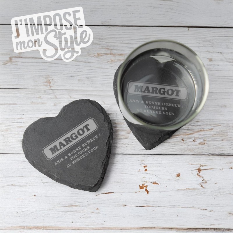 Untersetzer aus Schiefer, Herzform, personalisierbar – Pastis-Design – originelle Geschenkidee