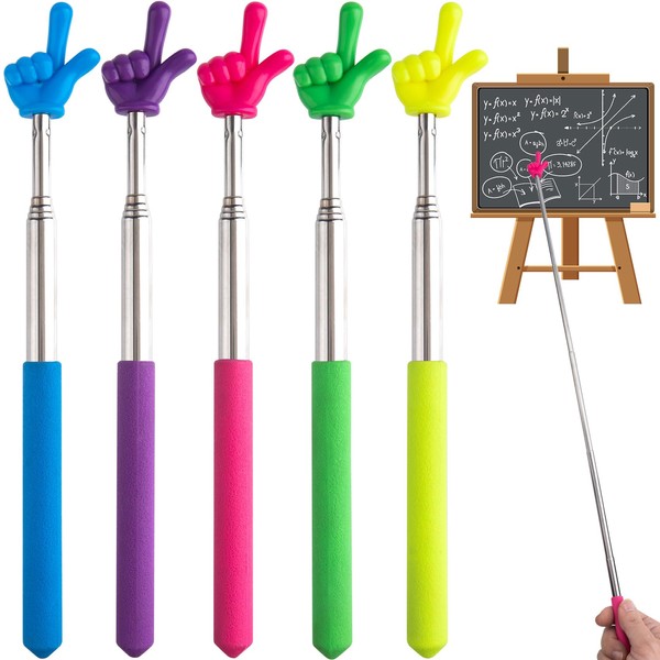 PAGOW 5 Pcs Retractable Teacher Pointer Sticks, 5 Colors Hand