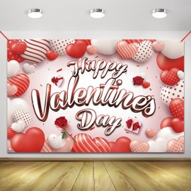 Happy Valentines Day Banner Valentines Backdrop for Photography Valentines Day Decorations Valentine's Birthday Indoor Outdoor Holiday Background Home Wall Garage Door Party Supplies 71x43 Inch