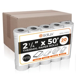 SOLUX 2 1/4 x 50 Thermal Paper Roll for Square Terminal, Clover Flex, Dejavoo Z8 Z9 Z11, Verifone Vx520, Ingenico ICT220 ICT250, FD400 - Credit Card Machine Receipt Paper (20 ROLLS)