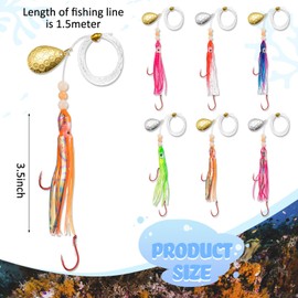 LaRandom 6 Pcs 12/6 Pcs Squid Fishing Hoochies Glow Fresh Water Kokanee Salmon Trolling Lures with Pre-Rigged Octopus Hooks, Spinner Blades, Synthetic Skirts Kokanee Hoochies for Bass Salmon Trout