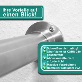 PRIOstahl Wall Flange Pipe Flange Floor Flange Push Fit Handrail Holder x 1 Piece 33.7 mm Made of V2A Stainless Steel for Round Pipe Railing Stair Railing for Attachment to Wall Floor