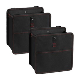 YSSOA 2 Pack 3 Gallons Foldable Car Trash Can with Adjustable Straps and Storage Pockets, Waterproof & Leakproof, Multipurpose for Car, Black