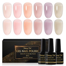Shining She Semi-Permanent Nail Polish, 6 Colors Transparent Nude Pink Nail Polish Set, Dip UV Lamp Gift for DIY Nail Art Salon, 8ML