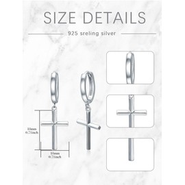 Swordgod Beveled Cross Hoop Necklace for Men Women 925 Sterling Silver Cross Dangle Earrings Faith Jewelry Gift Christmas for Father Son Brother Husband