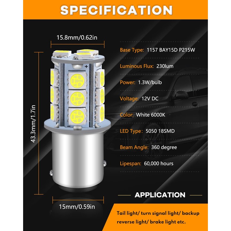 1157 LED Bulb White 2357 2057 BAY15D 7528 LED Bulbs