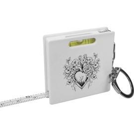 Azeeda 'Heart Flowers' Keyring Tape Measure/Spirit Level Tool (KM00035295)