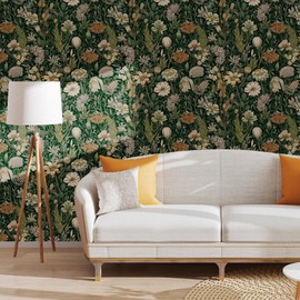 MAGAFA Floral Wallpaper Peel and Stick Wallpaper Green Vintage Flower Leaf Self Adhesive Removable Wallpaper Floral Contact Paper Nursery Bedroom Mural Wall Decorative 17.71'' X 118.1''