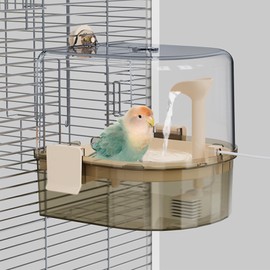 YOOSO WING Automatic Bird Baths for Cage – Indoor Parakeet Bath with Pump, Bird Shower with 2 Modes Running Water, Bird Cage Accessory for Pet Birds Conure Budgies Cockatiels Lovebird (Light Brown)