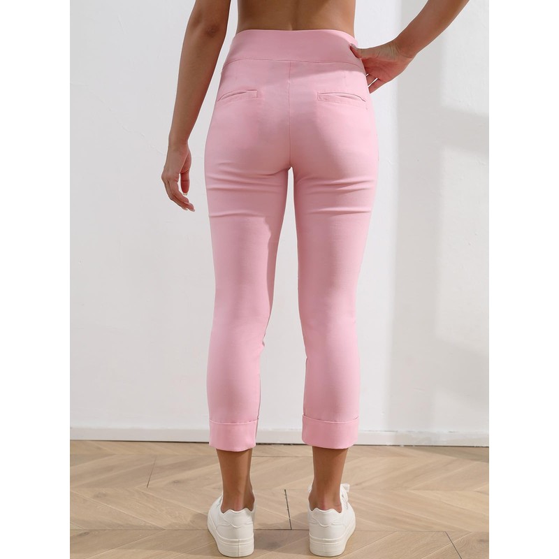 JAMfit Women's Pull-On Capri Pants Stretch High Waist Dressy Casual
