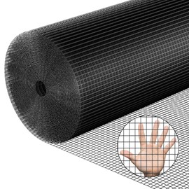 Hardware Cloth PVC Coated Wire Mesh 24'' x 25' 1/2inch Mesh Black Vinyl Coated Fence Chicken Wire Fencing 19 Gauge Chain Link Fence for Chicken Coop, Animal Control,Gutter Guard, and Home Improvement