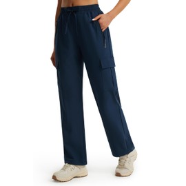 Libin Women's Hiking Cargo Pants 27" Summer Casual Tactical Utility Pants Athletic Workout Track Active Joggers Lightweight Lounge Work Trousers with Zipper Pockets, Navy XL