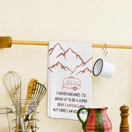 Foggolight Funny Camping Design Kitchen Towels, Camping Gifts for Camping Lovers, Camping Waffle Weave Kitchen Towels(16x24 Inches)