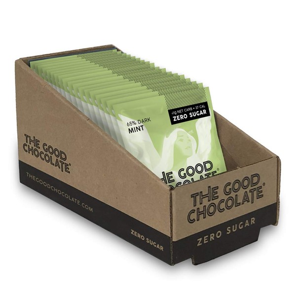 The Good Chocolate Zero Sugar 65% Mint Dark Chocolate Bars,