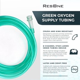 ResOne 50Ft Oxygen Supply Tubing, Crush Resistant, Standard Connectors for Nasal Cannulas, Cannula Nasal Tubing, Oxygen Concentrator - Green