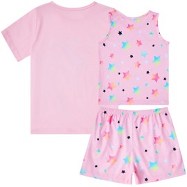uideazone Pajamas Set for Girls Size 13-14 Pink Unicorn Pjs Set 3 Piece Sleepwear Summer Short Sleeve Shirts Tank Top Shorts Pajama