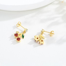 StoryEtain Cherry Stud Earrings 925 Sterling Silver Cherry Blossom Stud Earrings Cherry Hanging Stud Earrings Fruit Plant Jewellery Gifts for Girls Children Women, Sterling Silver