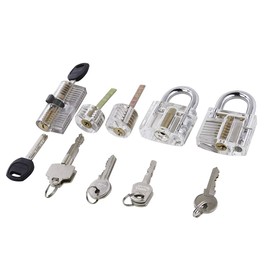 Loboo Idea 5-Piece Practice Lock Set for Beginner and Pro Locksmiths, Transparent Training Cutaway Crystal Pin Tumbler Keyed Padlock, Blade Padlock, AB Kaba Cylinder Lock and Bull Head Cylinder Lock