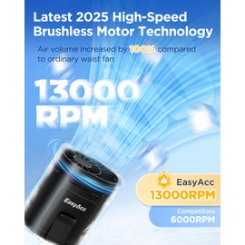 EasyAcc Clip On Fan Rechargeable, 4-Speed 13000RPM Strong Airflow Portable Waist Fan, Hands-Free Shirt Belt Wearable Portable Neck Fan for Camping, Worksites, Outdoor, Farm