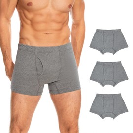 ShieldEase Washable Incontinence Underwear for Men - Cotton Urinary Leakproof Boxer Briefs with Fly, Enhanced Front & Rear Protection 120 ml Absorbency (3 Pack, 3XL, Gray)