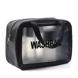Travel Wash Toiletry Bag for Women Men, Translucent Waterproof Makeup Cosmetic Bag Travel Organizer for Accessories, Toiletries,Set of 3,Black