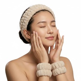Face Wash, Hair Band, Absorbent Wristband, Set of 3, Face Wash, Sleeve Rest, Water Prevention, Fluffy, Painless, Stretchable, Arm Band, Sweat-proof, Hair Trimming, After Bathing, Makeup, One Size Fits Most, Stretchy, Exercise, Unisex, Office Worker, Stud