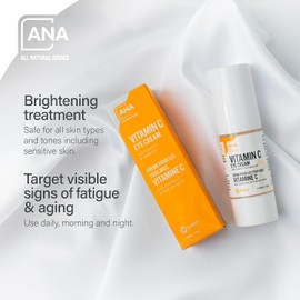 All Natural Advice Crema de ojos con vitamina C para ojeras, líneas finas e hidratación de elevación, con ácido hialurónico, jojoba orgánica y vitamina E, crema iluminadora debajo de los ojos (1 onza líquida)