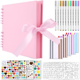 Gotideal 80 Pages Scrapbook Album with 10 Metallic Markers, Craft Paper Photo Album for Wedding and Anniversary, Family DIY Scrapbook Accessories with Scrapbooking Stickers Corners(Pink)